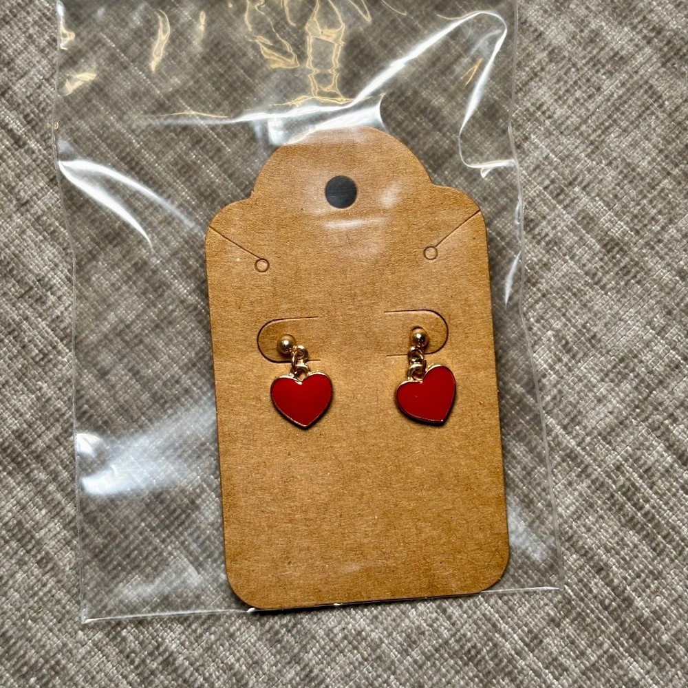 Red and Gold Heart Dangle Earrings